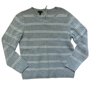 Talbots Sweater Light Blue Striped Knit Top Pullover Zip Back Womens Size Large
